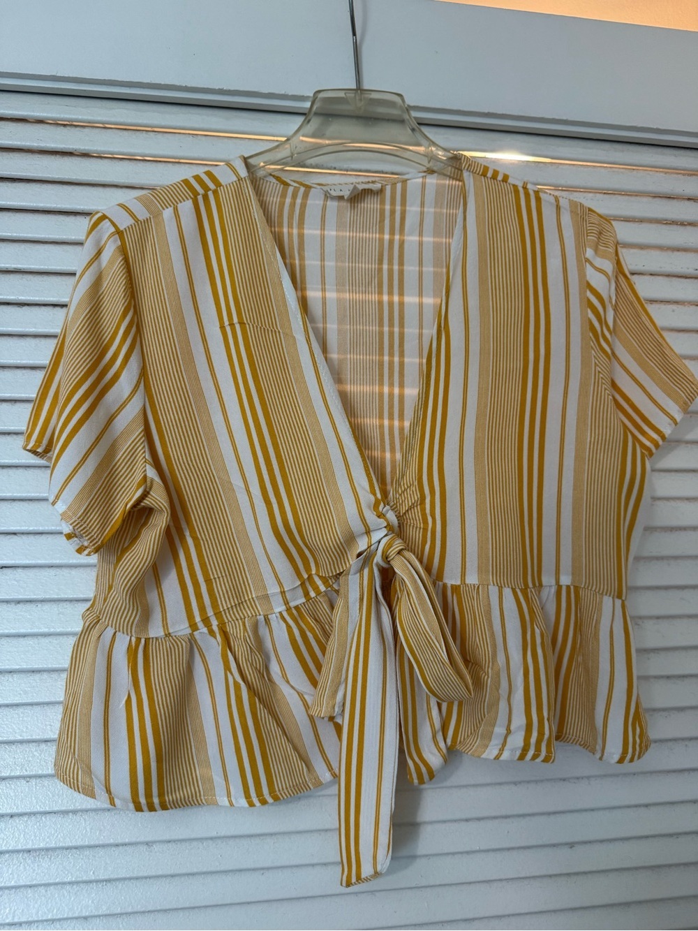 La Hearts Yellow and White Striped Tie-Front Crop Top